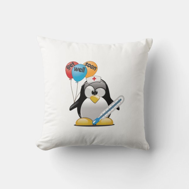 Cojín Decorativo Ponte bien pronto. Enfermera de pingüino. (Anverso)