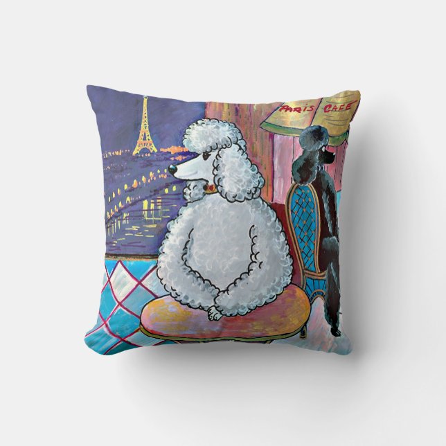 Cojín Decorativo Poodles en París Pintura impresionista (Anverso)