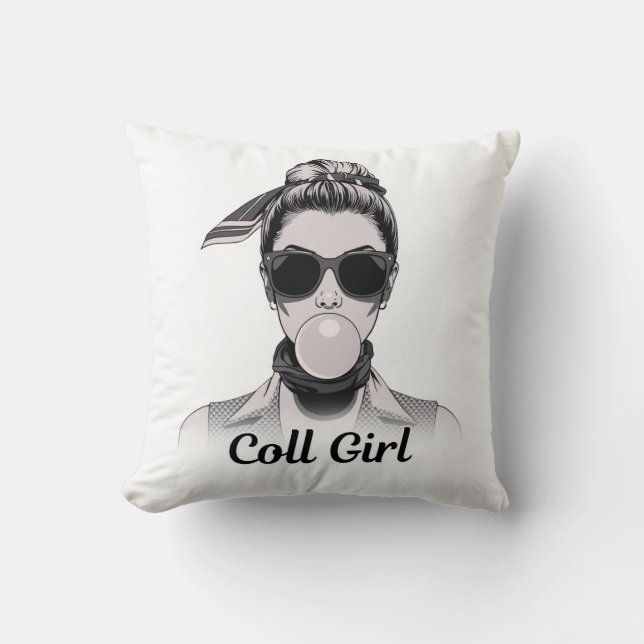 Cojín Decorativo Pop Art Retrô Mulher Fashion Preto e Branco  (Anverso)