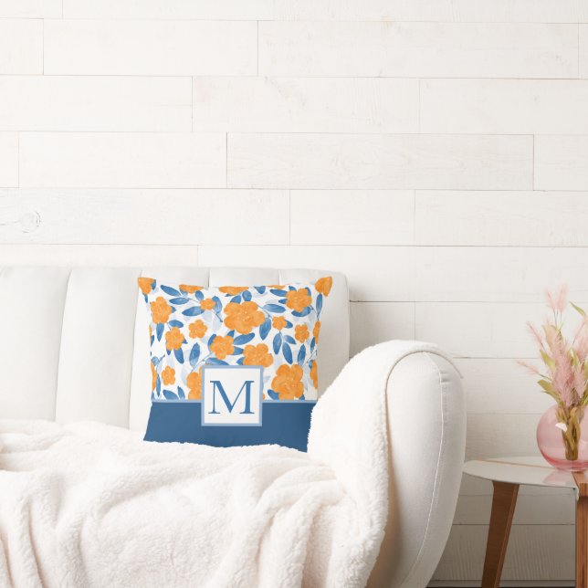 Cojín Decorativo Poppies acuarelas y patrón de hojas (Sofá)