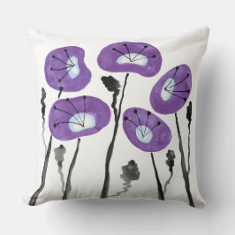 Cojín Decorativo Poppies morados Flores de acuarela moderna Boho