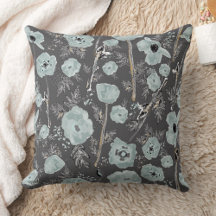 Poppies Watercolor Floral Azul Flores Negras