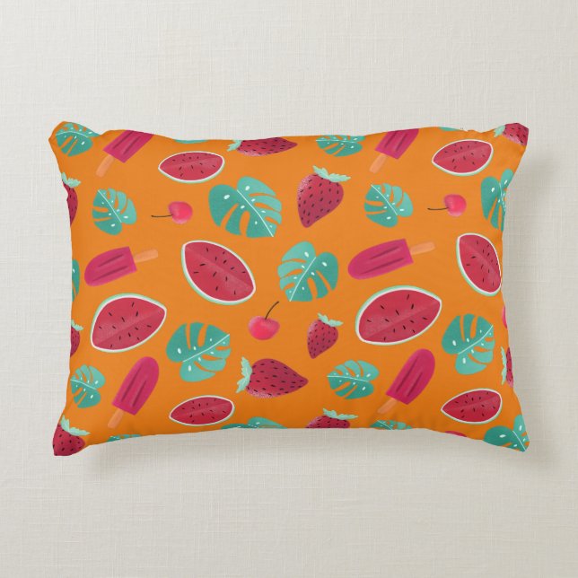Cojín Decorativo Popsicle, cerezo, fresa y sandía (Anverso)