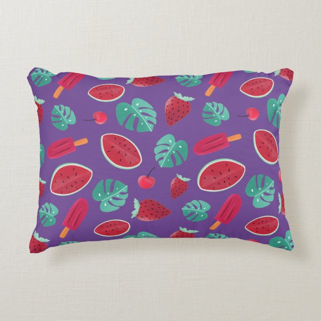 Cojín Decorativo Popsicle, cerezo, fresa y sandía (Anverso)