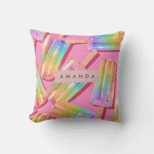 Cojín Decorativo Popsicle de Brillo de Arcoíris Personalizado Soñad