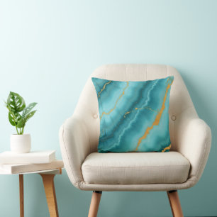 Cojín Decorativo Popular colección de mármol azul turquesa