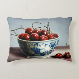 Cojín Decorativo Porcelana Azul y Cerezas