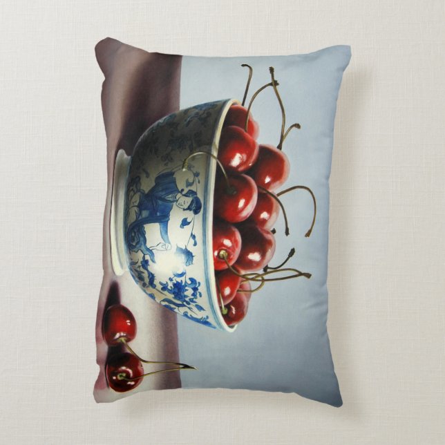Cojín Decorativo Porcelana Azul y Cerezas (Atrás (Vertical))