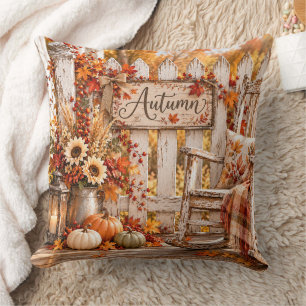 Cojín Decorativo Porche de granja rústica de otoño y valla de mader