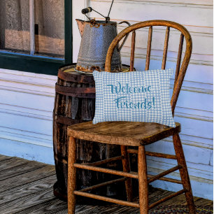 Cojín Decorativo Porche personalizado vintage azul blanco campestre