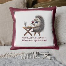 Porcupine Sippin' Wine Funny Decoración Borgoña