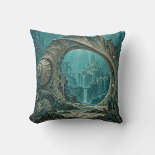 Cojín Decorativo Portal de fantasía de concha submarina azul verdos