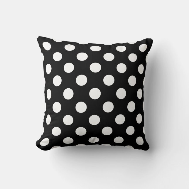 Cojín Decorativo Pos de polka blanco sobre negro (Anverso)