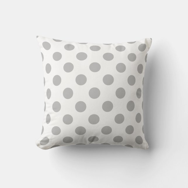Cojín Decorativo Pos de polka gris sobre blanco (Anverso)