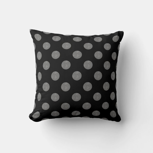 Cojín Decorativo Pos de polka gris y negro (Anverso)