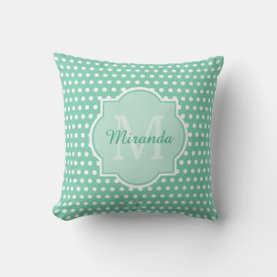 Cojín Decorativo Posh Polka Dots Mint Green Monograma y nombre