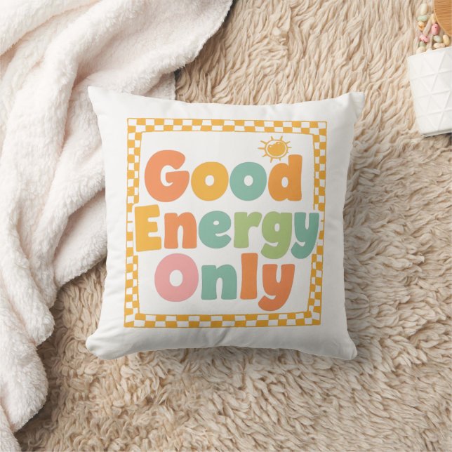 Cojín Decorativo Positive "Good Energy Only" Checkered Frame (Manta)