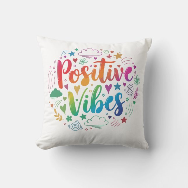 Cojín Decorativo Positive Vibes Only – Motivational Text Throw Pill (Anverso)