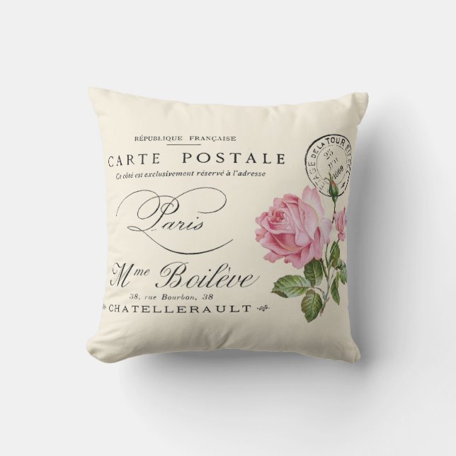 Cojín Decorativo Postal francesa, chic y chic (Anverso)