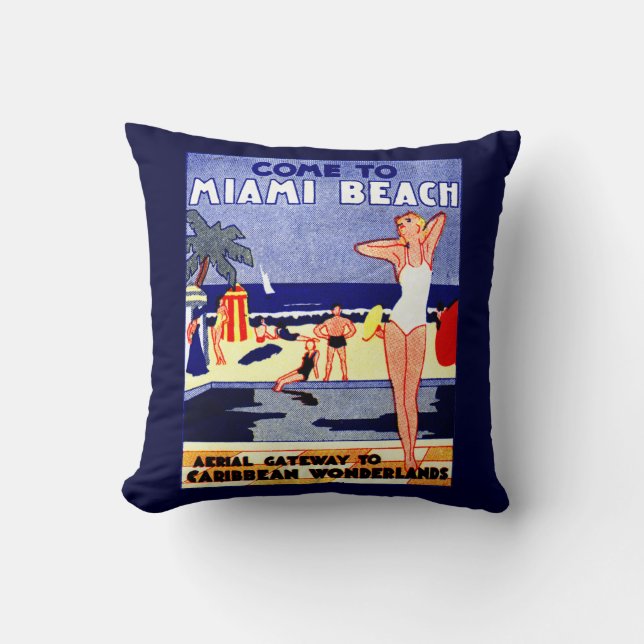Cojín Decorativo Poster 1925 del viaje de Miami Beach (Anverso)