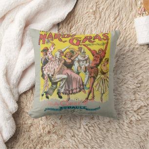 Cojín Decorativo Póster Antiguo de Mardi Gras Amarillo