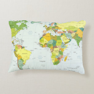 Cojín Decorativo Póster de Atlas Mapa Mundial Político: Decoración