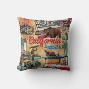 Cojín Decorativo Poster de California de época con atracciones turí
