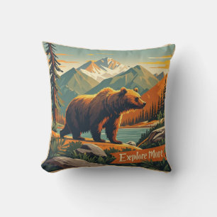 Cojín Decorativo Póster de oso de dibujos animados estilo retro y c