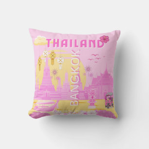 Cojín Decorativo Póster de viaje a Bangkok Tailandia Arte retro r