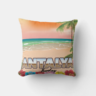 Cojín Decorativo Póster de viaje a la playa de Antalya Turquía