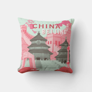 Cojín Decorativo Póster de viaje a Pekín, China   Arte verde menta,
