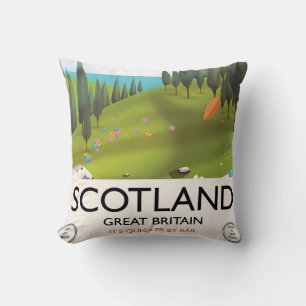 Cojín Decorativo Póster de viaje de Escocia 'Es más rápido en tren'