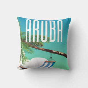 Cojín Decorativo Póster de viaje de la playa hamaca de Aruba