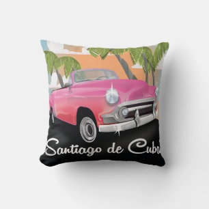 Cojín Decorativo Póster de viaje de vacaciones antiguas de Santiago