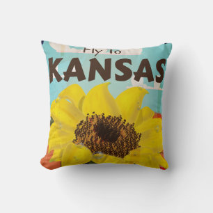Cojín Decorativo Póster de viaje del girasol vintage de Kansas