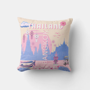 Cojín Decorativo Póster de viaje pastel de Bangkok Tailandia Azul R