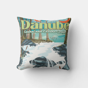 Cojín Decorativo póster de viaje por el río europeo Danubio
