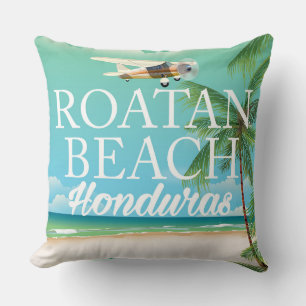 Cojín Decorativo Póster de viaje vintage de la playa Rotan Honduras