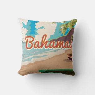 Cojín Decorativo Póster de viaje vintage de Las Bahamas.
