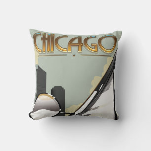 Cojín Decorativo Poster de viajes de época de Chicago