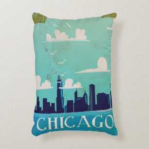 Cojín Decorativo Poster de viajes de época de Chicago
