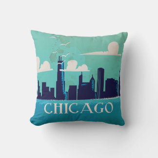 Cojín Decorativo Poster de viajes de época de Chicago