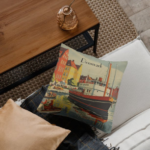 Cojín Decorativo Poster de Viajes de la Vintage de Dinamarca