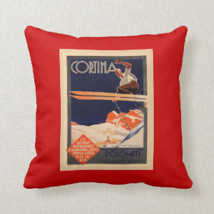 Cojín Decorativo Poster del esquí del vintage, Italia, Cortina