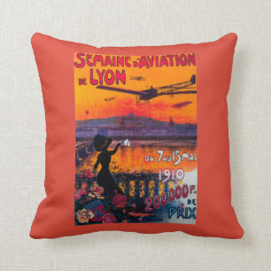 Cojín Decorativo Poster del vintage del De Lyon de la aviación del