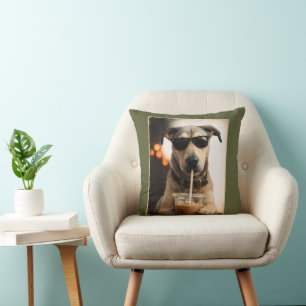 Cojín Decorativo Póster divertido de perro genial bebiendo café hel
