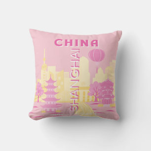 Cojín Decorativo Póster Rosa de Viajes a Shanghai China