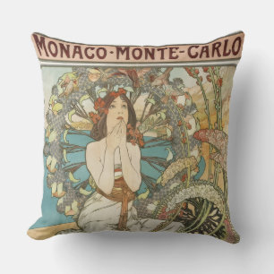 Cojín Decorativo Póster Vintage de Mont-Carlo de Alphonse Mucha 