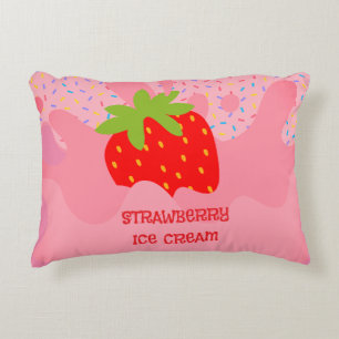 Cojín Decorativo Postre, Helado de Fresa, Purpurina de Arcoíris