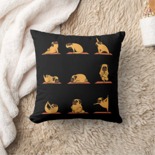 Cojín Decorativo Posturas de Yoga de Cachorro Yoga Pug y Meditación